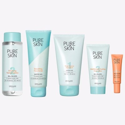 Oriflame PURE SKIN Deep Cleanse Face Wash 150 ml , Clarifying Toning 150 ml , Face Scrub 75 ml , Face Lotion 50 ml , SOS Blemish Gel 6 ml(5 Items in the set)