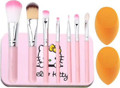 Sh.Huda Hello Kitty Pink Makeup Brush Set with Storage Box and 2 Beauty Blenders(9 Items in the set)