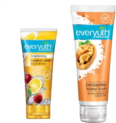 Everyuth Naturals Exfoliating Walnut Scrub (100g), Brightening Lemon & Cherry Face Wash (50g)(2 Items in the set)