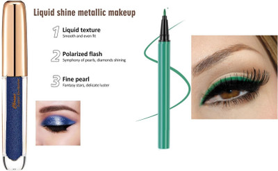 GABBU Green chromer Finish EyeShadow and super blue eyeliner(2 Items in the set)