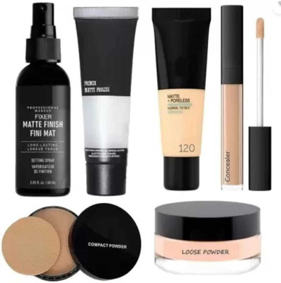 mkldsrh waterproof fixer with primer foundation concealer compact powder & loose powder for face make up kit(6 Items in the set)