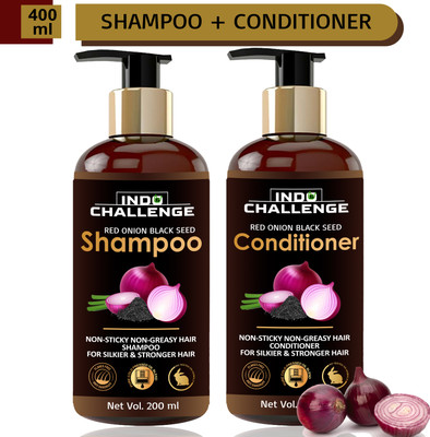 INDO CHALLENGE Onion Complete Hair Solution Combo Kit with Onion Oil Shampoo Conditioner Serum(2 Items in the set)