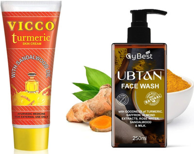 VICCO Turmeric Sandal Skin Cream 30gm + GyBest Ubtan Face Wash 250ml Combo(2 Items in the set)