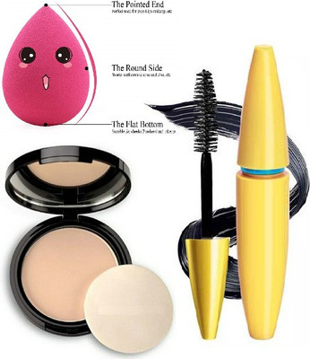 KAIASHA DAILY USE MAKEUP COMBO KIT 1 COMPACT POWDER 1 BEAUTY BLENDER 1 MASCARA(3 Items in the set)