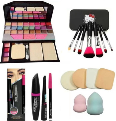 Jollity 6155 Make Up Kit & Make Up Brushes & 3in1 Eyebrow Pencil, Eyeliner, Mascara & 6in1 Family Pack Puff(6 Items in the set)