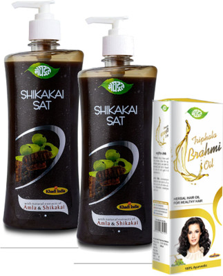 MEGHDOOT Ayurvedic Combo Pack of Shikakai Shampoo 800ml and Trifala Brahmi Oil 200Ml(3 Items in the set)