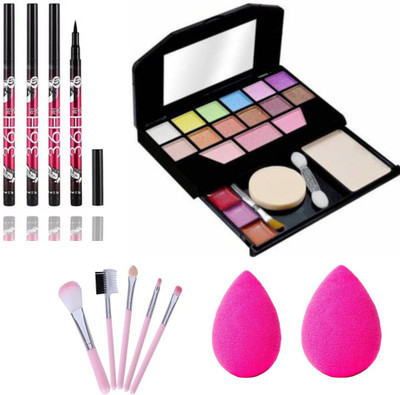 TUMR (4)36H BLACK EYELINER + 5024 MULTICOLOR MAKEUP KIT + 5PC. MAKEUP BRUSH SET + BEAUTY BLENDER PUFF(5 Items in the set) TUMR (4)36H BLACK EYELINER + 5024 MULTICOLOR MAKEUP KIT + 5PC. MAKEUP BRUSH SET + BEAUTY BLENDER PUFF(5 Items in the set)