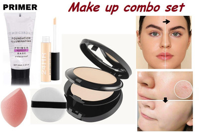 MYEONG 2 in 1 compact , liquid concealer , tube primer , blender combo(4 Items in the set)