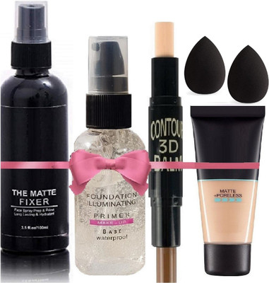 ADJD PROFESSIONAL MATTE FINISH FOUNDATION CONTOUR CONCEALER STICK FACE PRIMER MAKEUP SETTING FIXER WITH MAKEUP BLENDER(6 Items in the set)