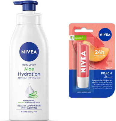 NIVEA ALOE HYDRATION BODY LOTION 400 ML & PEACH SHINE LIP BALM 4.8G(2 Items in the set)