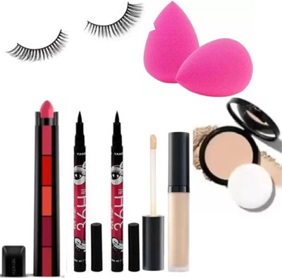 lately MAKEUP COMBO WITH 5IN1 LIPSTICK COMPACT CONCEALER PUFF EYELINER EYELASH(8 Items in the set)