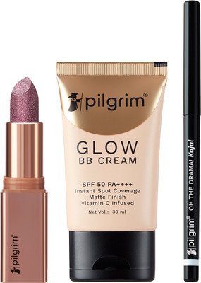 Pilgrim Her Highness Glitter Lipstick, Honey Glow BB Cream & Kajal Combo(3 Items in the set)