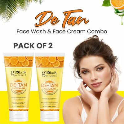 Globus Naturals De Tan Face Wash & Face Cream Combo, For All Skin Types(2 Items in the set)