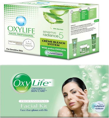 Oxylife Sensitive Radiance 5 Crème Bleach 310gm & Oxygen Professional Facial Kit 285gm(2 Items in the set)