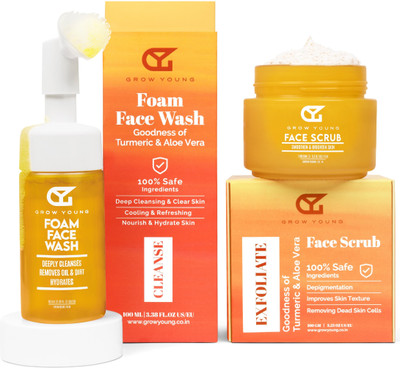 Grow Young Deep Cleansing Face Care Combo | For Gentle Exfoliation, Clear Skin & Instant Brightness with Turmeric(2 Items in the set)