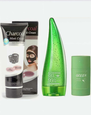 mkldsrh green tea purifying clay stick mask oil control portable cleansing mask mud with alovera gel & charcoal peel off mask(3 Items in the set)