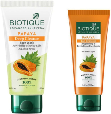 BIOTIQUE Papaya Face Wash 150 ML & Papaya Face Scrub 100 ML(2 Items in the set)