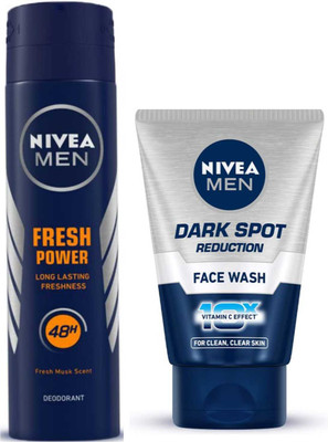 NIVEA FRESH POWER MEN DEODORANTSPARY & DARK SPOT REDUCTION FACE WASH 100 ML(2 Items in the set)