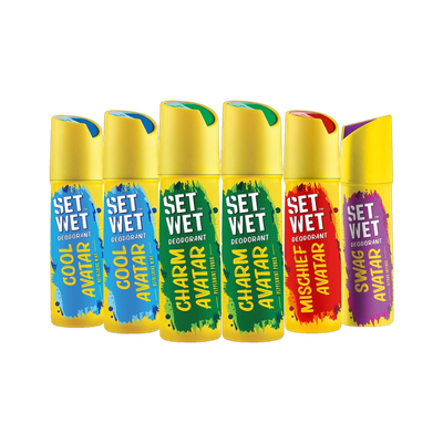 SET WET Cool, Charm, Swag & Mischief Avatar Deodorant & Body Spray Perfume, Pack of 6 Deodorant Spray  -  For Men(900 ml, Pack of 6)