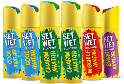 SET WET Cool, Charm, Swag & Mischief Avatar Deodorant & Body Spray Perfume, Pack of 6 Deodorant Spray  -  For Men(900 ml, Pack of 6)