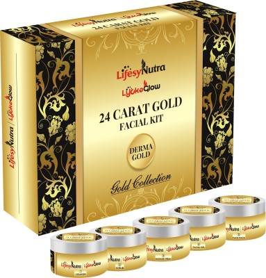 Lifesy Nutra Glow Professional 24 C Gold Facial Kit | Premium Quality | Fairness Whiting Skin(5 x 60 g)