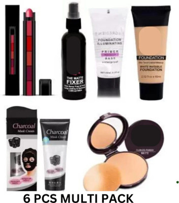 lately MAKEUP COMBO WITH FIXER PRIMER COMPACT FOUNDATION 5IN1 LIPSTICK & CHARCOAL MASK(6 Items in the set)