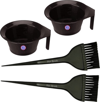Ear Lobe & Accessories Hair Colour/Dye Mixing Bowl (325 ml) with Brush | Black, Pack of 2 Pcs(4 Items in the set)