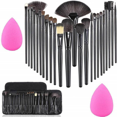Rsentera Professional Wood Make Up Brushes Sets With Leather Storage Pouch - 24 Pcs (Black)+ 2 SPONGE PUFF(26 Items in the set) Rsentera Professional Wood Make Up Brushes Sets With Leather Storage Pouch - 24 Pcs (Black)+ 2 SPONGE PUFF(26 Items in the set)