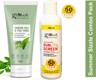 Globus Naturals Summer Sizzle Set - Sunscreen Lotion SPF 50++ 100 ml & Green Tea & Tea Tree Face Wash 75 gm(2 Items in the set)
