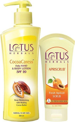 LOTUS Herbals Combo ( Cocoacaress Daily Hand & Body Lotion _300ml With Apriscrub_100gm )(2 Items in the set)