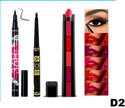 beauty bounty 1 Soft Creamy Matte Finish 5 in 1 (Red ) Lipstick with Eyeliner and Kajal Lipstick Combo Pack Ultimate Makeup kit. M(3 Items in the set)