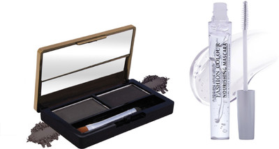 FASHION COLOUR Dual Eyebrow Powder Black & Transparent Waterproof Mascara Combo(2 Items in the set)