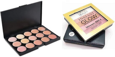 prikcy makeup combo pack concealer corrector palette, highlighter palette(2 Items in the set)