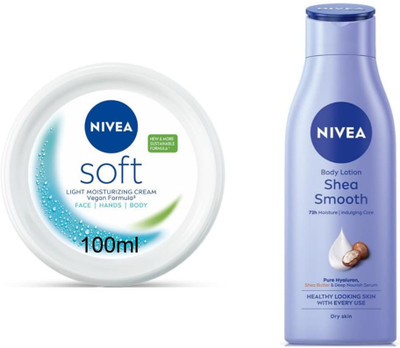 NIVEA Shea Smooth Lotion 200ml & Soft Light Moisturizer Cream 100ml (Pack of 2)(300 ml)