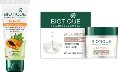 BIOTIQUE Papaya Face Wash 100 ML & Milk Protein Pack 50g(2 Items in the set)