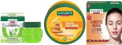 Nature's Moisturising Aloe Beauty Gel (100g)Nourishing Skin Cream Almond & Honey (400ml)Advanced Flawless Papaya Facial Kit (60g)(3 Items in the set)
