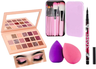 Mehaay cosmetics Eyeshadow palette 18 Shades (Multi Color) + Make up brushes pack of 7+ Eyeliner + Sponge 2(11 Items in the set) Mehaay cosmetics Eyeshadow palette 18 Shades (Multi Color) + Make up brushes pack of 7+ Eyeliner + Sponge 2(11 Items in the set)