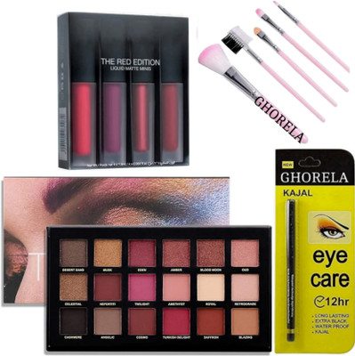 ghorela g 1 Rozi Golden Makeup Kit + 4-in-1 Lipstick + 1 PTA Kajal + 5-in-1 Makeup Brush Set (Pack of 4)(1 Items in the set)