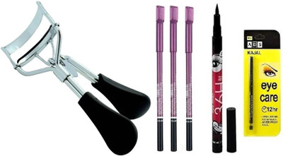 Elecsera Eyelash Curler & Beauty Kajal & 36H Deep Black Liquid Eyeliner Professional Set of 6 Makeup(6 Items in the set)