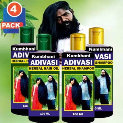 Kumbhani Herbal Adivasi Hair Oil 200 ml + Adivasi Hair Shampoo 200 ml (4 Items in the set)(4 Items in the set)