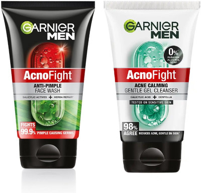 Garnier Men AcnoFight Acne Calming Gel Cleanser-100g+Acno Fight Anti Pimple Facewash 100g(2 Items in the set)