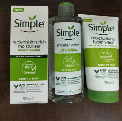 Simple Refreshing Rich Moisturiser 125mL Moisturising Facial Wash 150mL And Micellar Water 200mL Combo Pack(3 Items in the set)