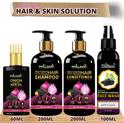 Phillauri Red Onion Hair Care Kit And Facewash Kit  (4 Items In The Set) For Rs. 175 @ 80 %