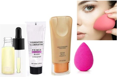 AFARAXIA Makeup kit combo of Face serum and Prime foundation Makeup blander,..-(4 Items in the set)