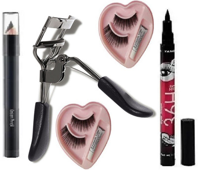 Elecsera Eyelash Curler & 36H Deep Black Liquid Eyeliner False Eyelashes Professional Set of 5 Makeup(4 Items in the set)