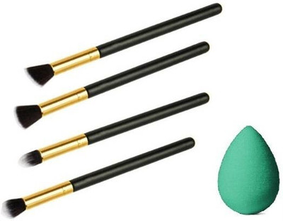 Pohok Makeup Brush Set (Pack of 4) +1 PUFF(5 Items in the set)