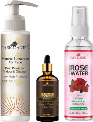 PARK DANIEL Dual Protection Sunscreen 100ml, Retinol Face Serum 30ml & Rose Water 100ml(3 Items in the set)