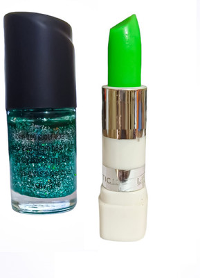 Luipui GREEN GLITTER NAIL POLISH AND PINK LIP GLOSS(1 Items in the set)