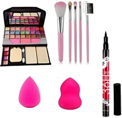 Pohok 6155 Makeup Kit & 5 Makeup Brushes Set & 36H Long Lasting Eyeliner & 2 Sponge Puff(5 Items in the set)