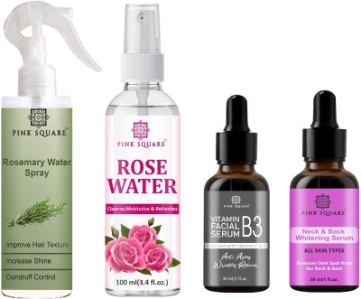 Pink Square Rosemary Spray100ml, AloeveraGel 130ml, FaceBody Serum 30ml & NeckBack Serum 30ml(4 Items in the set)